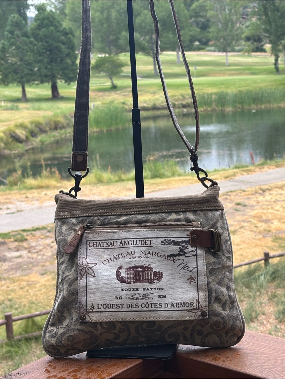 Myra Vintage-Inspired Beige Canvas Crossbody Bag with Leather Accents - Picture 11 of 11